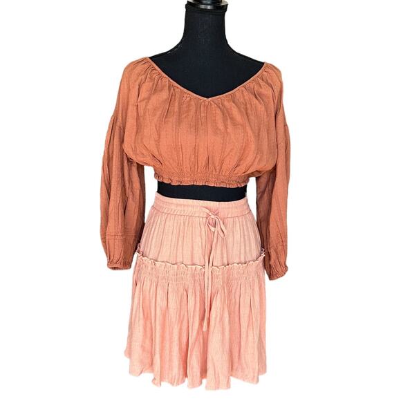 Gauze Tiered Ruffle Mini Skirt SMALL Pastel Peach Boho Western Cottage Peasant - Picture 4 of 6